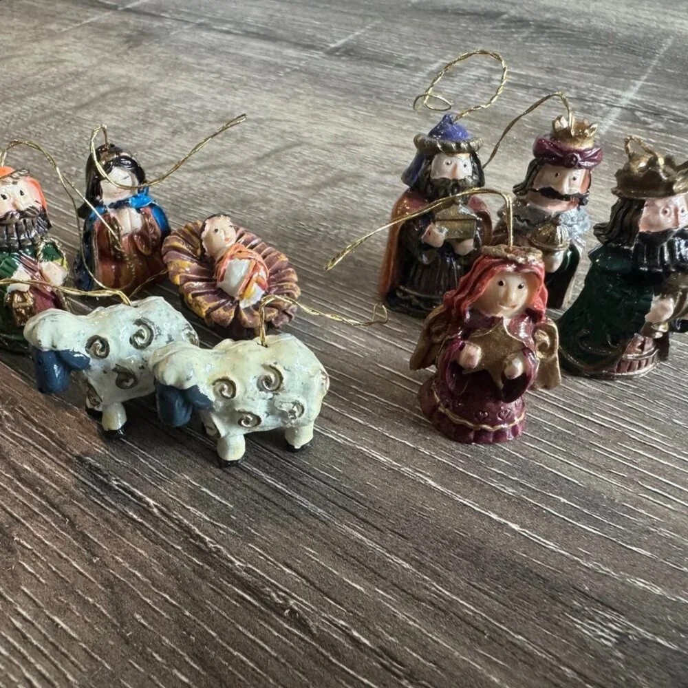 Set of 9 Miniature Nativity Christmas Ornaments